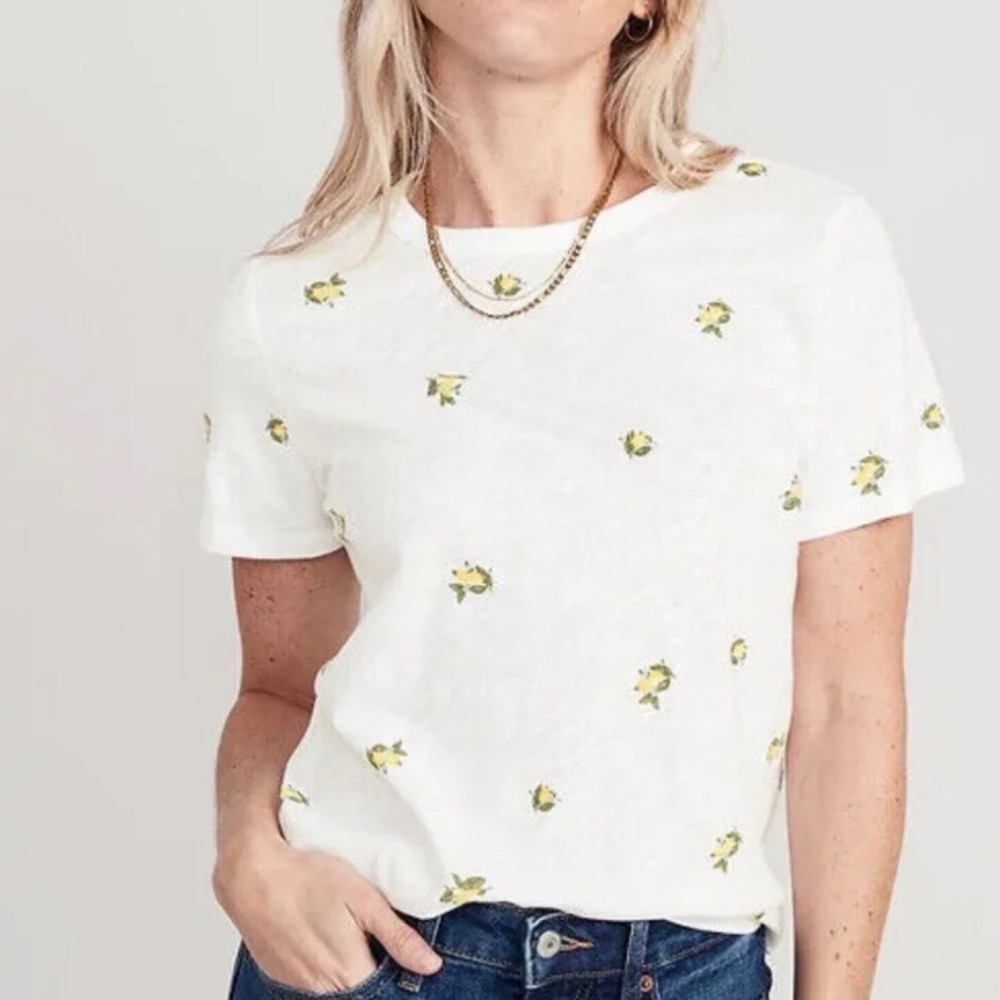 Old Navy Everywear Short Sleeve Lemons T-Shirt XS White 100% Cotton Basics